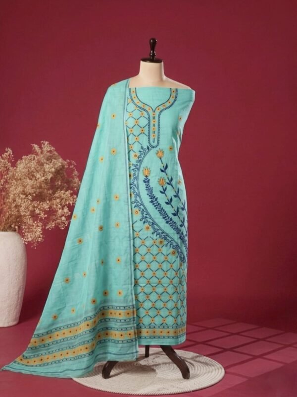 2 Piece Unstitched Soft Salwar Set - Grey Teal