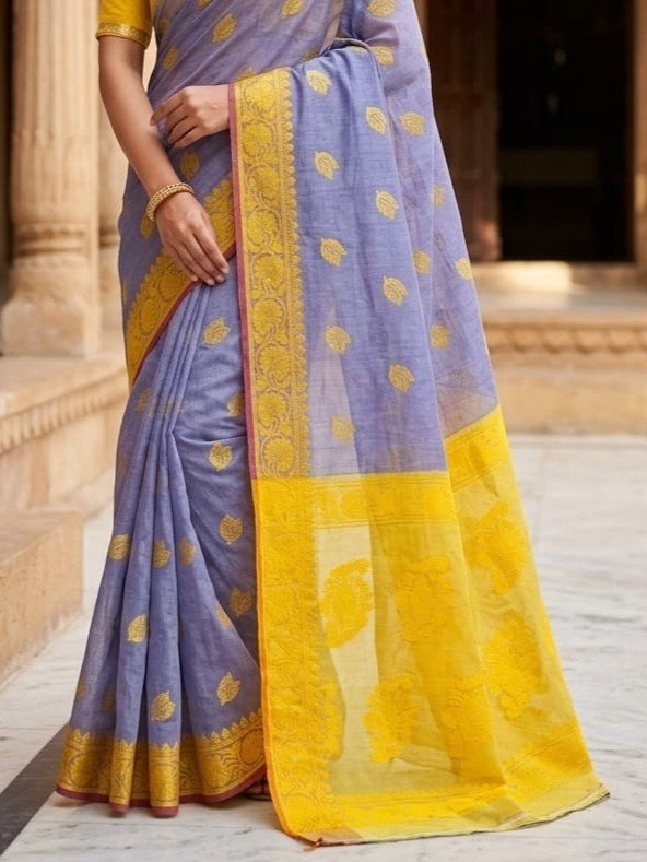 Nokshimala Design Soft Dhakai Jamdani Sari with Blouse Piece - Lavender Purple