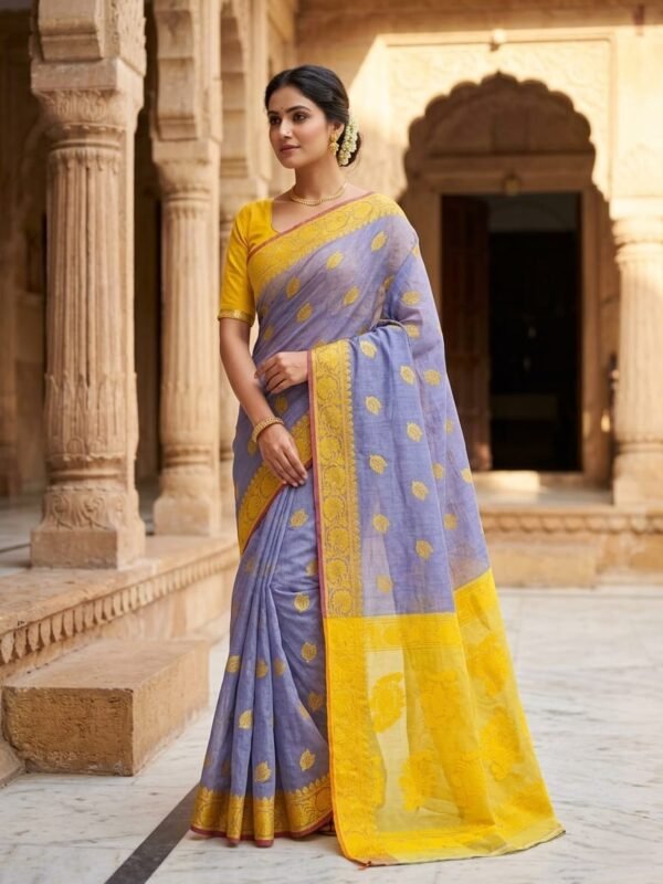 Nokshimala Design Soft Dhakai Jamdani Sari with Blouse Piece - Lavender Purple
