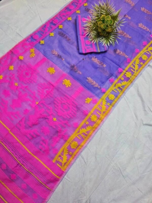 Shiuli Korat Soft Dhakai Jamdani Saree with Blouse Piece - Lavender Purple