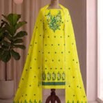 Peacock Design Unstitched Soft 2 Piece Salwar Set - Lemon