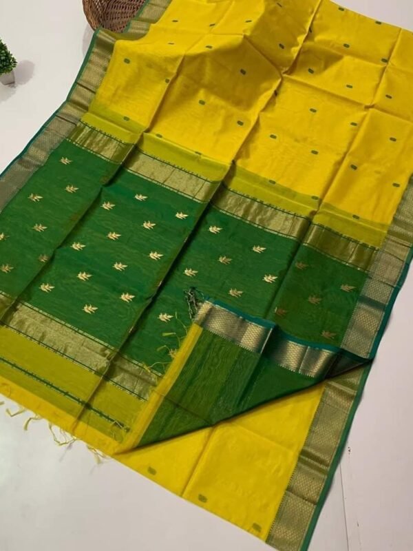 Maheshwari Design Handloom Cotton Silk Sari with Blouse Piece - Lemon Yellow