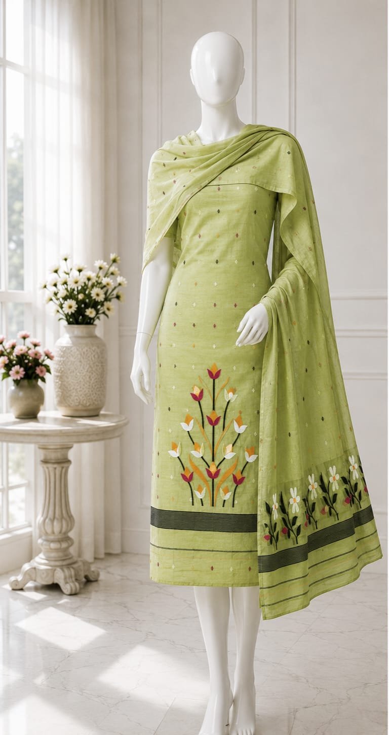 2 Piece Unstitched Soft Salwar Set - Light Camo Green
