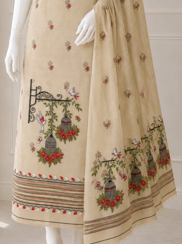 2 Piece Unstitched Soft Salwar Set - Light Cream