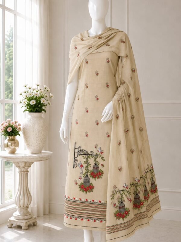 2 Piece Unstitched Soft Salwar Set - Light Cream