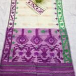 Shiuli Korat Soft Dhakai Jamdani Saree with Blouse Piece - Light Cream