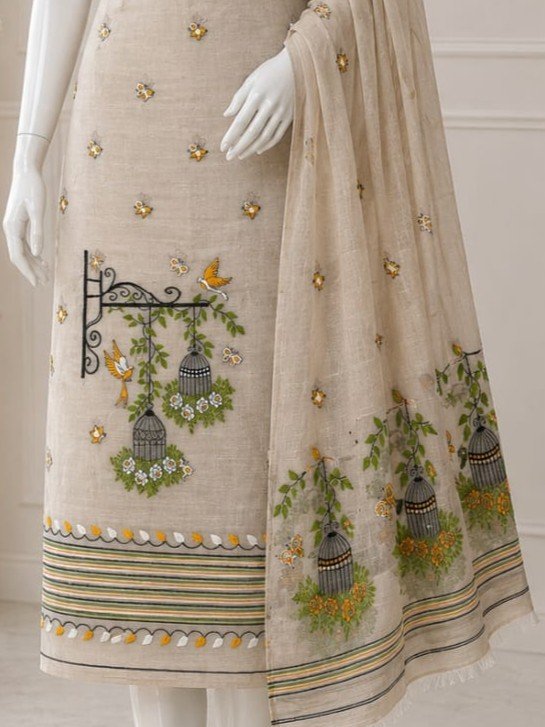 2 Piece Unstitched Soft Salwar Set - Light Cream