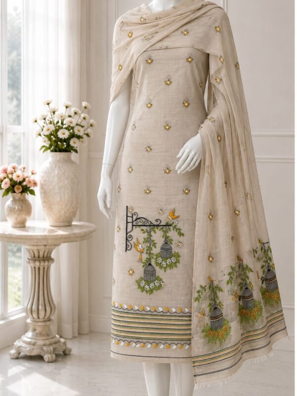 2 Piece Unstitched Soft Salwar Set - Light Cream