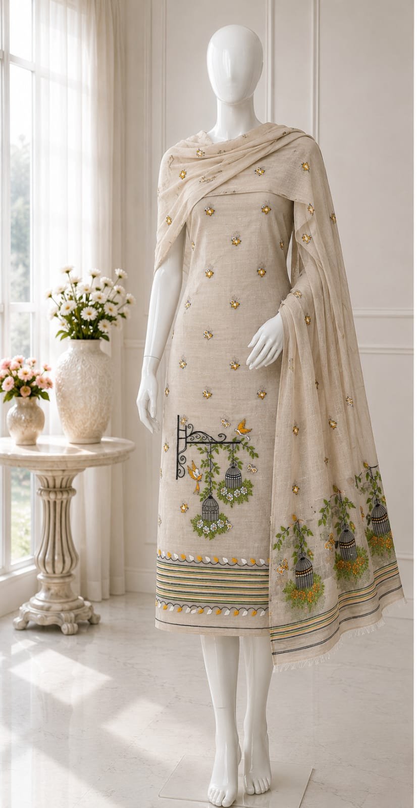2 Piece Unstitched Soft Salwar Set - Light Cream