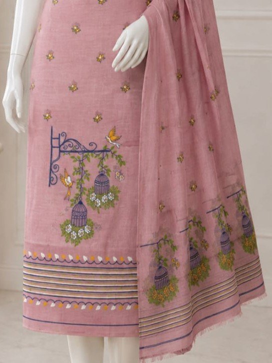2 Piece Unstitched Soft Salwar Set - Light Mauve