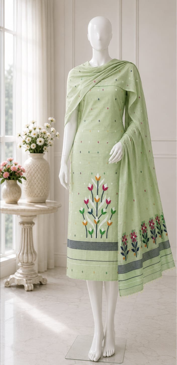2 Piece Unstitched Soft Salwar Set - Light Olive
