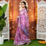 Lota Pata Soft Dhakai Jamdani Saree with Blouse Piece - Light Plum