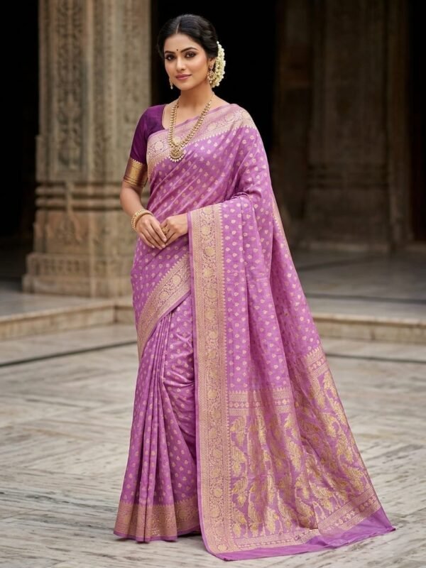 Allover Buti Soft Dhakai Jamdani Sari with Blouse Piece - Light Plum