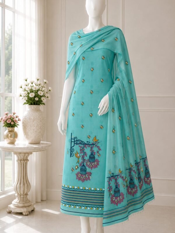 2 Piece Unstitched Soft Salwar Set - Light Sea Green
