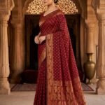 Allover Buti Soft Dhakai Jamdani Sari with Blouse Piece - Maroon