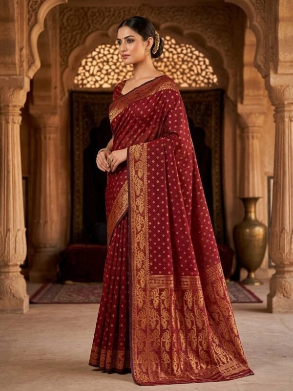 Allover Buti Soft Dhakai Jamdani Sari with Blouse Piece - Maroon
