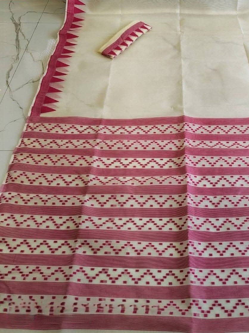 Body Plain Soft Dhakai Jamdani Saree with Blouse Piece - Off White