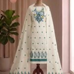 Peacock Design Unstitched Soft 2 Piece Salwar Set - Off White