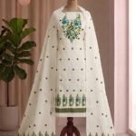 Peacock Design Unstitched Soft 2 Piece Salwar Set - Off White
