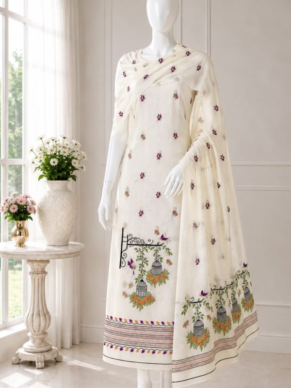 2 Piece Unstitched Soft Salwar Set - Off White