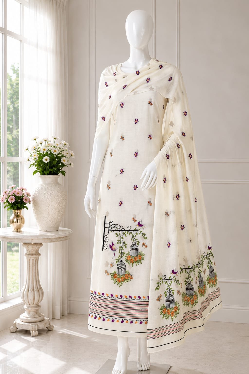 2 Piece Unstitched Soft Salwar Set - Off White