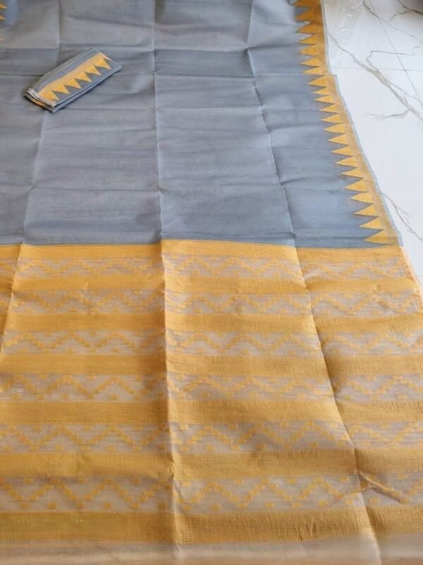 Body Plain Soft Dhakai Jamdani Saree with Blouse Piece - Olso Grey