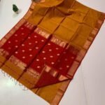 Maheshwari Design Handloom Cotton Silk Sari with Blouse Piece - Orange Brown