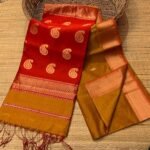 Maheshwari Design Handloom Cotton Silk Sari with Blouse Piece - Orange Brown