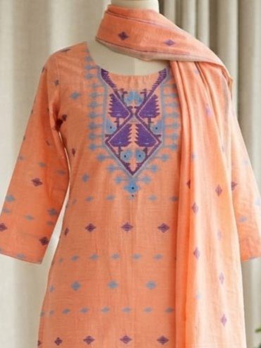 2 Piece Unstitched Soft Salwar Set - Orange Salmon
