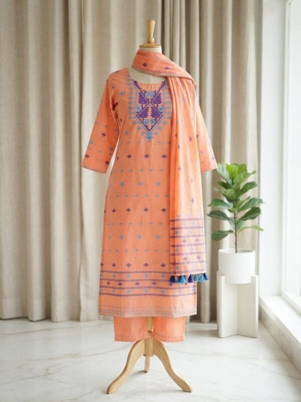 2 Piece Unstitched Soft Salwar Set - Orange Salmon