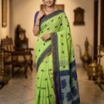 Nokshimala Design Soft Dhakai Jamdani Sari with Blouse Piece - Pale Olive Green