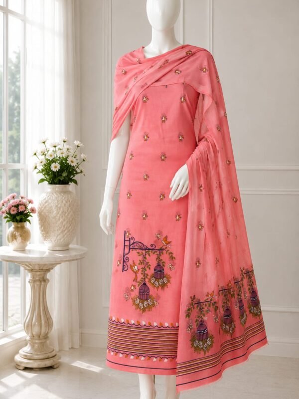 2 Piece Unstitched Soft Salwar Set - Pastel Red