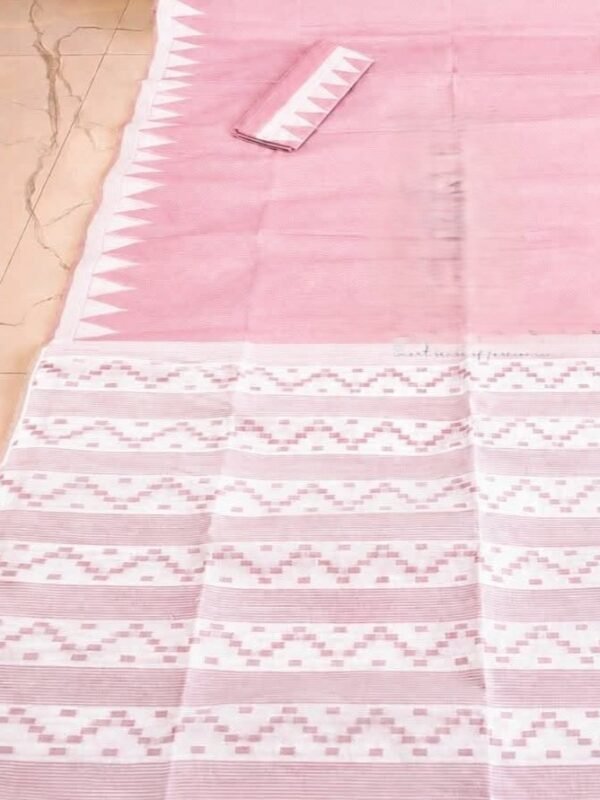 Body Plain Soft Dhakai Jamdani Saree with Blouse Piece - Pink Rose
