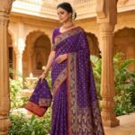 Allover Buti Soft Dhakai Jamdani Sari with Blouse Piece - Plum Purple