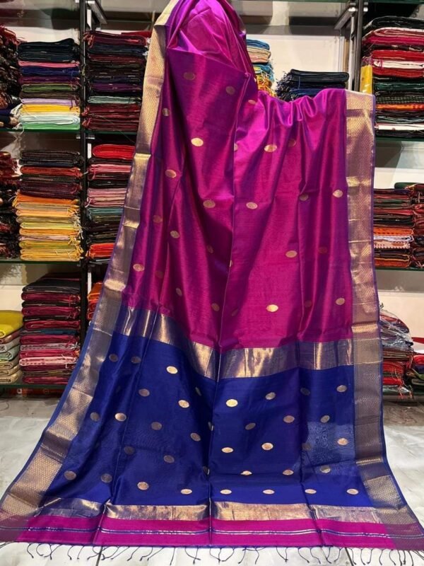 Maheshwari Design Handloom Cotton Silk Sari with Blouse Piece - Plum Velvet