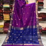 Maheshwari Design Handloom Cotton Silk Sari with Blouse Piece - Purple Jam