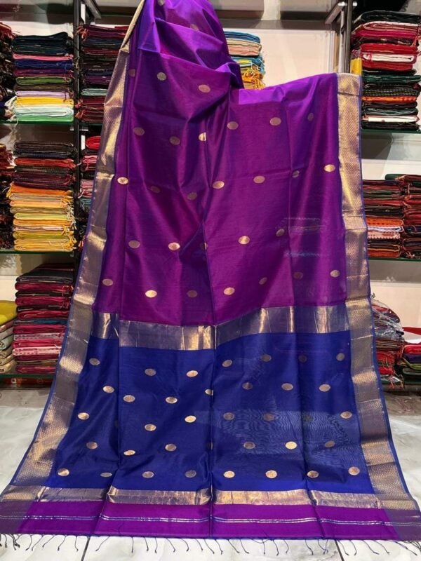 Maheshwari Design Handloom Cotton Silk Sari with Blouse Piece - Purple Jam