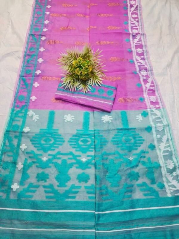 Shiuli Korat Soft Dhakai Jamdani Saree with Blouse Piece - Purplish Pink