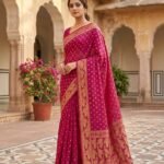 Allover Buti Soft Dhakai Jamdani Sari with Blouse Piece - Purplish Red