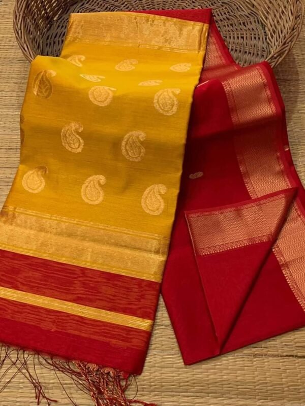 Maheshwari Design Handloom Cotton Silk Sari with Blouse Piece - Red