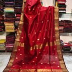 Maheshwari Design Handloom Cotton Silk Sari with Blouse Piece - Red