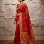 Allover Buti Soft Dhakai Jamdani Sari with Blouse Piece - Red