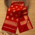 Maheshwari Design Handloom Cotton Silk Sari with Blouse Piece - Red