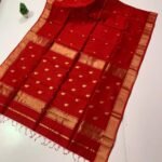 Maheshwari Design Handloom Cotton Silk Sari with Blouse Piece - Red