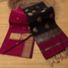 Maheshwari Design Handloom Cotton Silk Sari with Blouse Piece - Red Purple