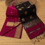 Maheshwari Design Handloom Cotton Silk Sari with Blouse Piece - Red Purple