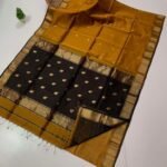 Maheshwari Design Handloom Cotton Silk Sari with Blouse Piece - Rich Gold