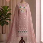 Peacock Design Unstitched Soft 2 Piece Salwar Set - Rose Taupe