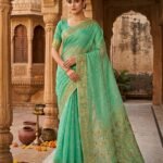 Allover Buti Soft Dhakai Jamdani Sari with Blouse Piece - Sea Green