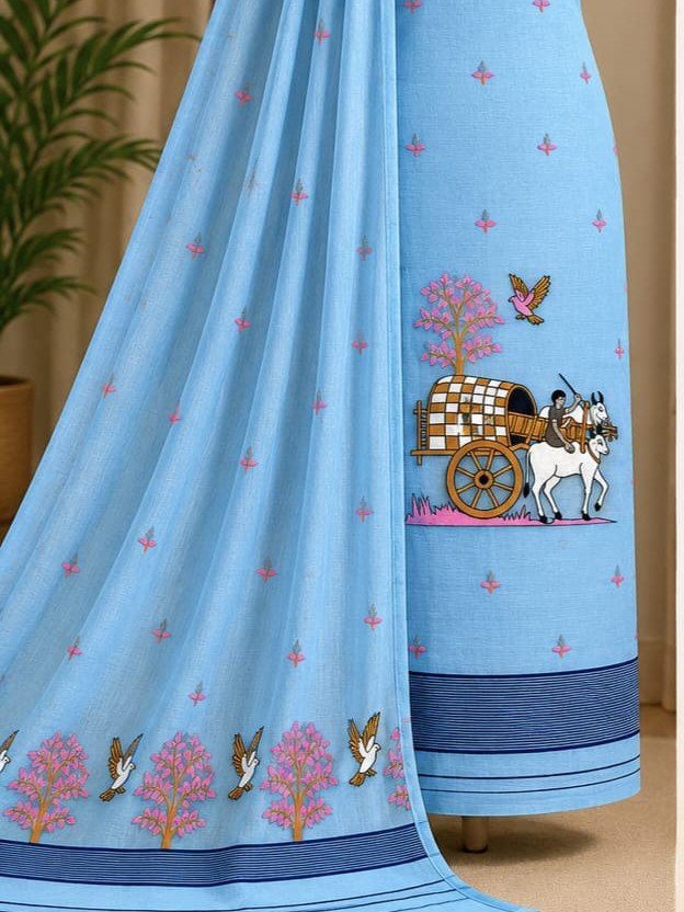 Unstitched Soft 2 Piece Kurta Set - Sky Blue